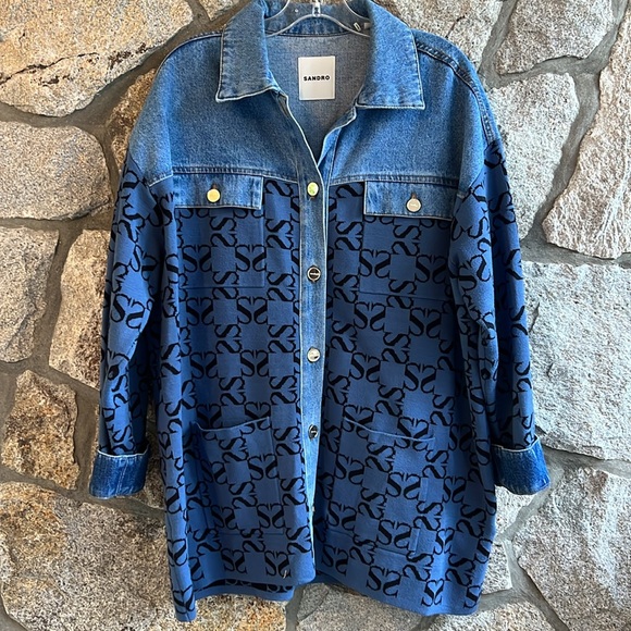 Sandro Augustin Mixed Media Denim Shirt Jacket - Picture 10 of 16
